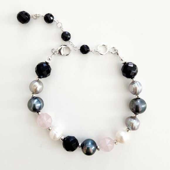 BLACK ONYX GEMSTONE MIX BRACLET - Picture 1 of 1